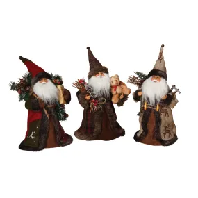 12"H Woodland Cone Santa w/Bear and Present