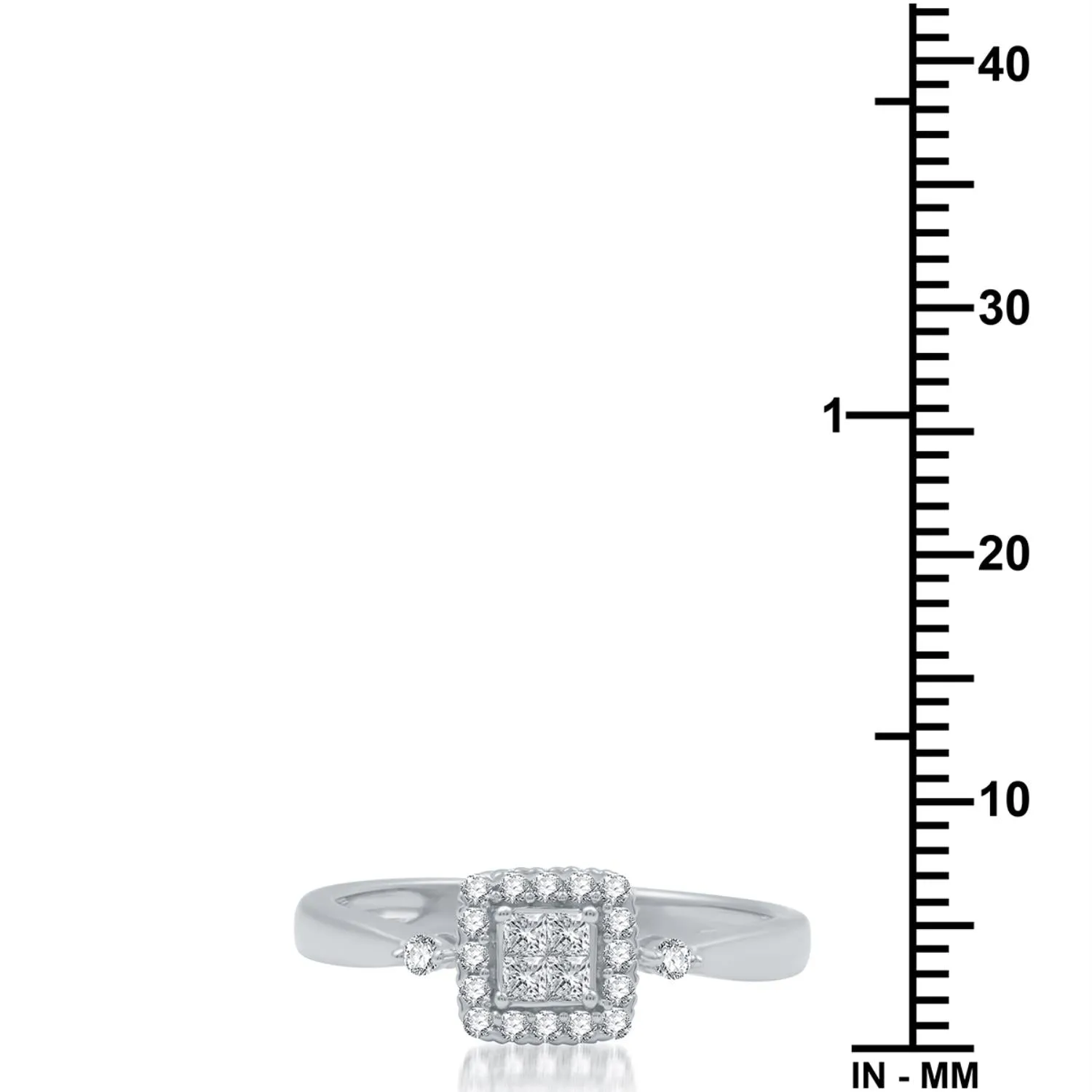 1/4 CTW Diamond Halo Promise Ring in Rhodium Plated Sterling Silver