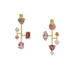 14k Gold Asymmetrical Tourmaline and Sapphire Earrings