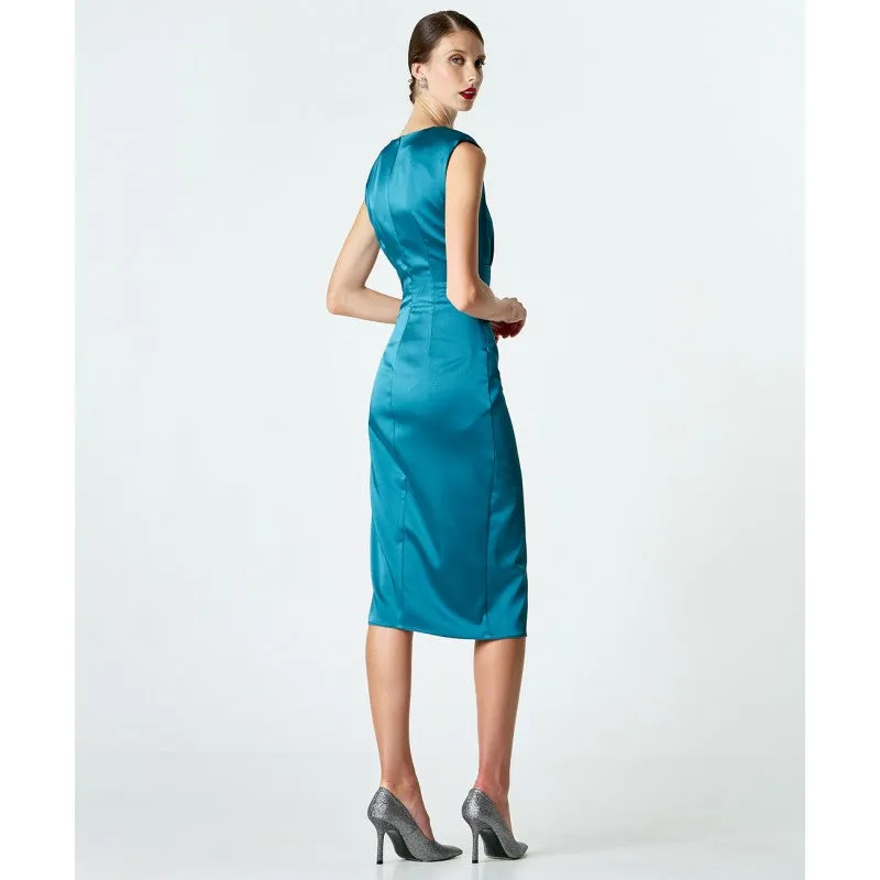 Access Fashion Petrol Sleeveless Satin Wrap Dress