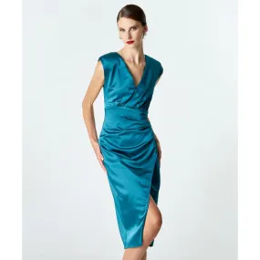 Access Fashion Petrol Sleeveless Satin Wrap Dress