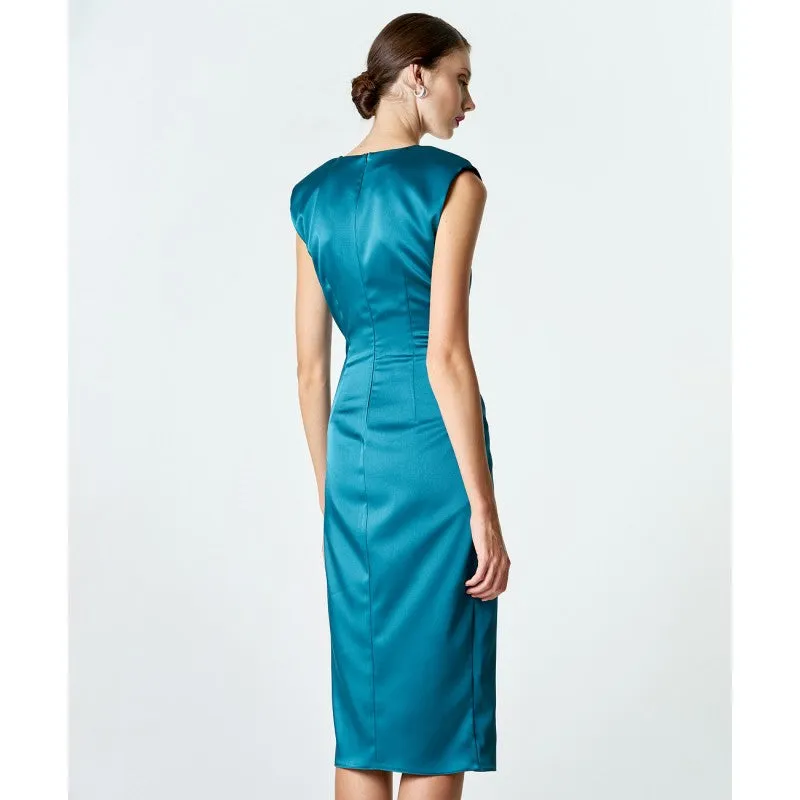 Access Fashion Petrol Sleeveless Satin Wrap Dress