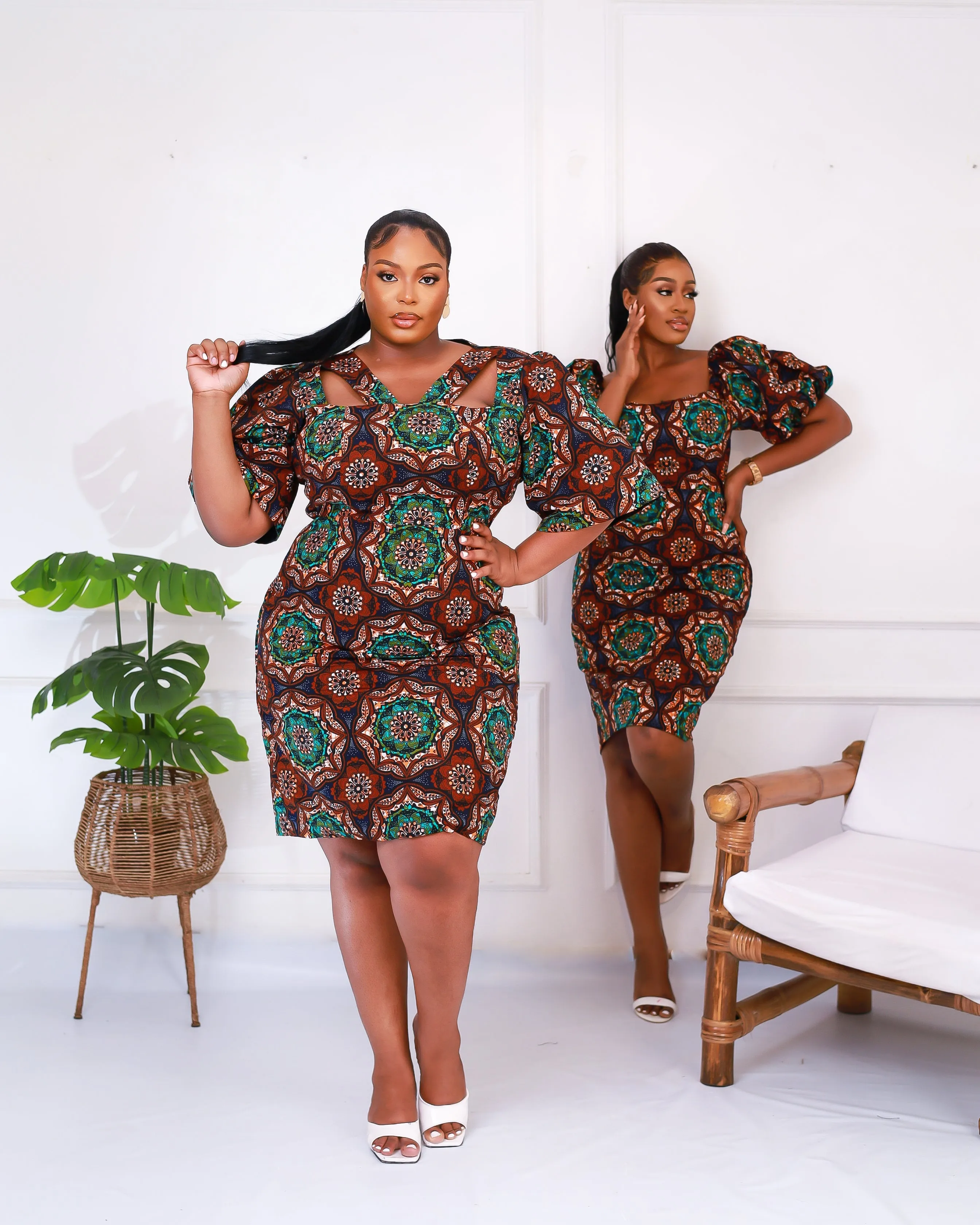 African Print Fitted Knee Length Dress - Ekiuwa