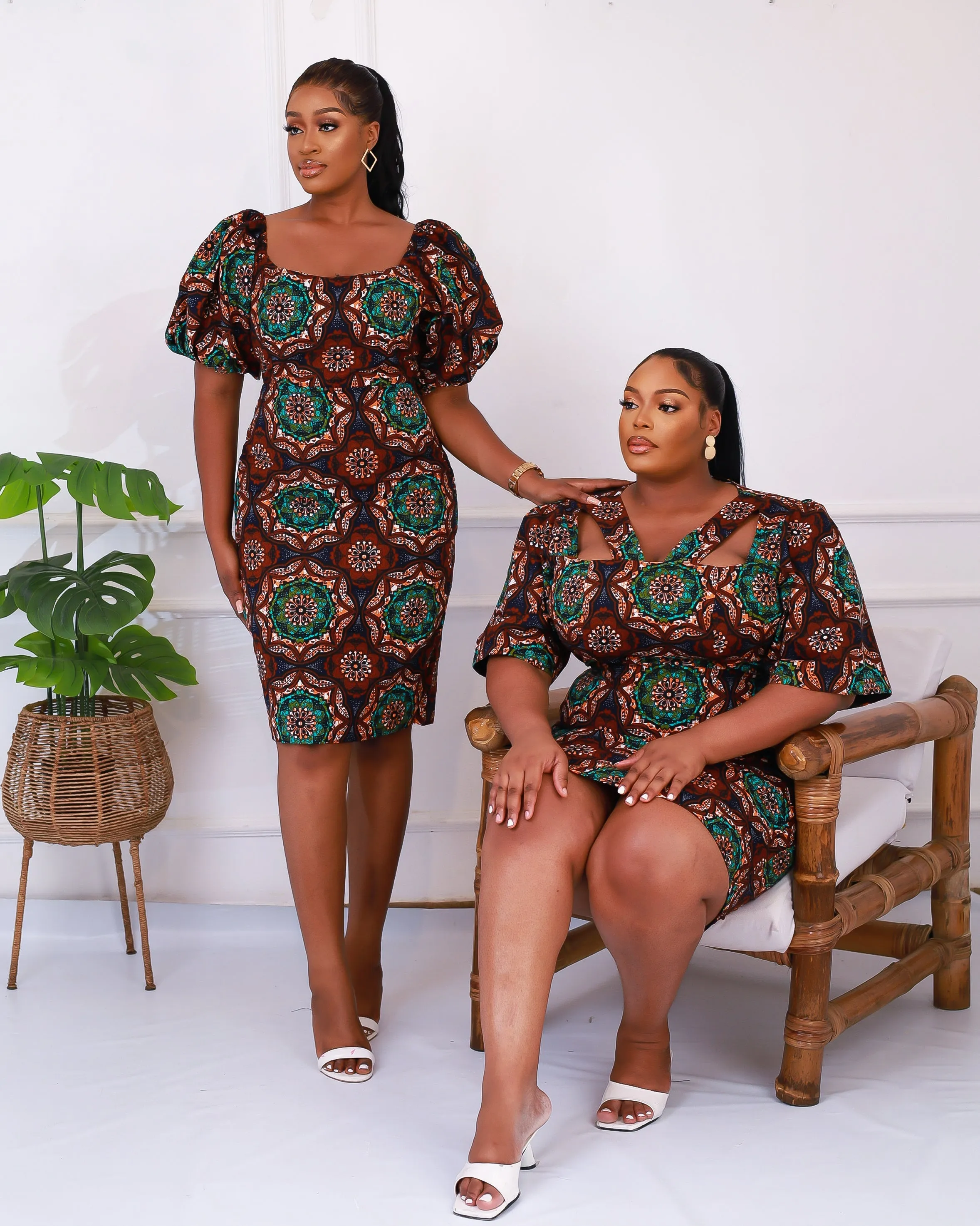 African Print Fitted Knee Length Dress - Ekiuwa