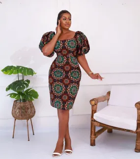 African Print Fitted Knee Length Dress - Omassi