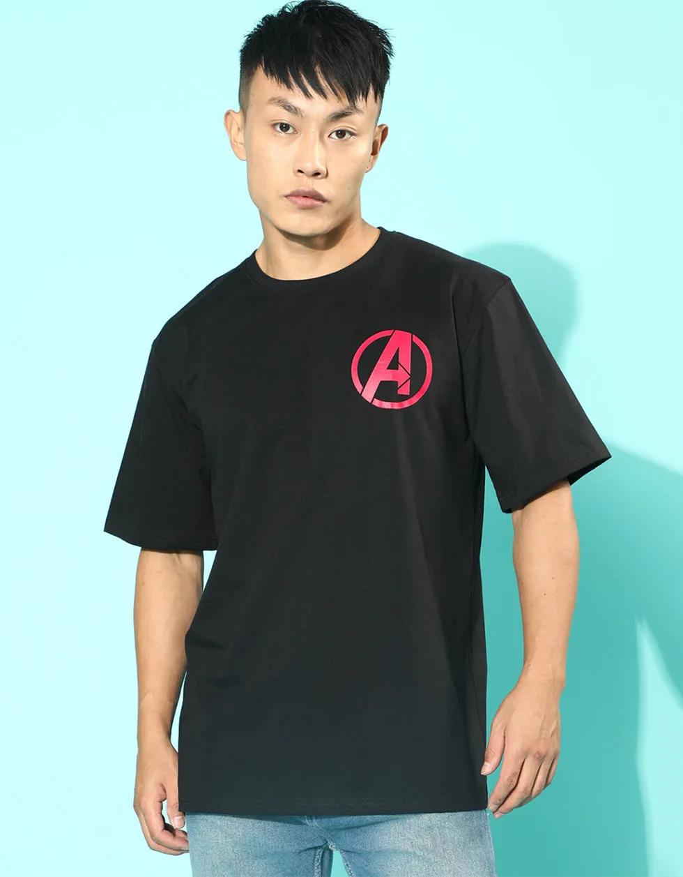 Avenger Black Oversized Back Graphic Printed Tshirt