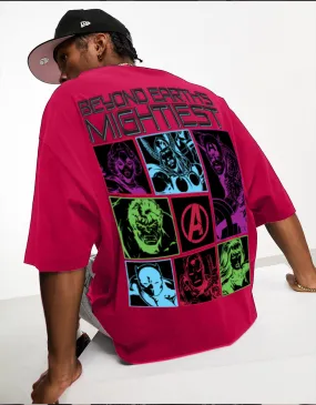 Avenger Magenta Oversized Back Graphic Printed Tshirt