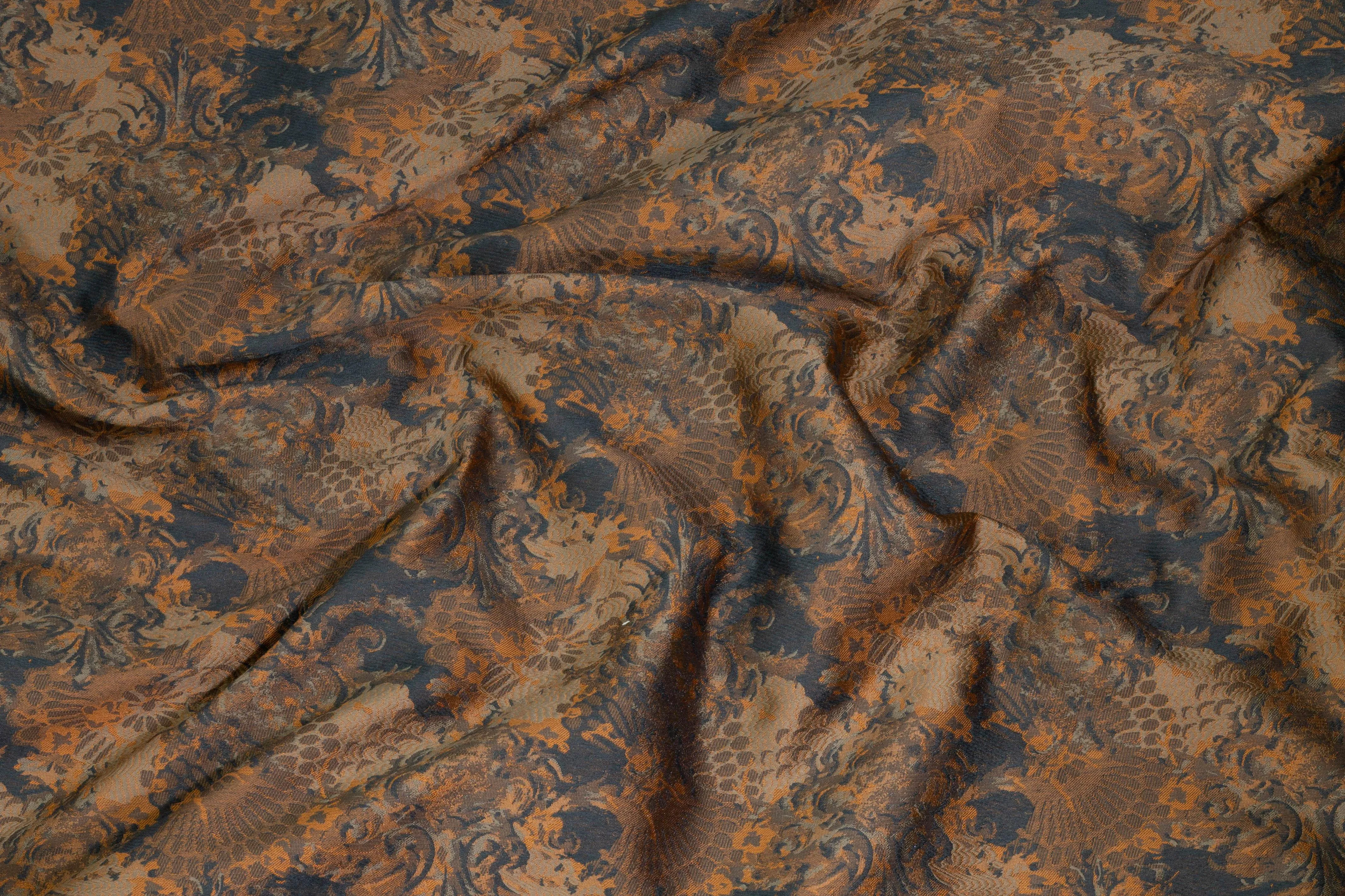 Brown and Ochre Orange Brocade