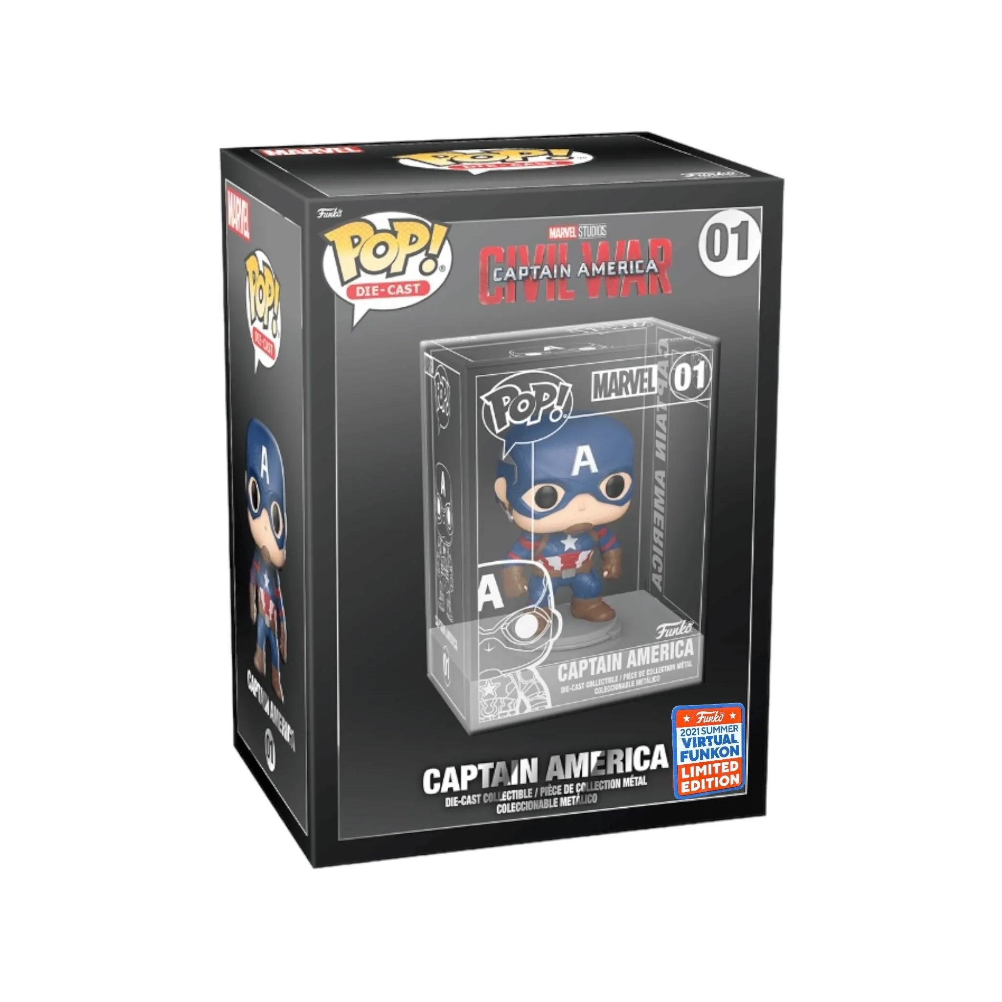 Captain America #01 Funko Pop Die-Cast! - Captain America: Civil War - Virtual Funkon 2021 Shared Exclusive - Unsealed - Condition 8/10