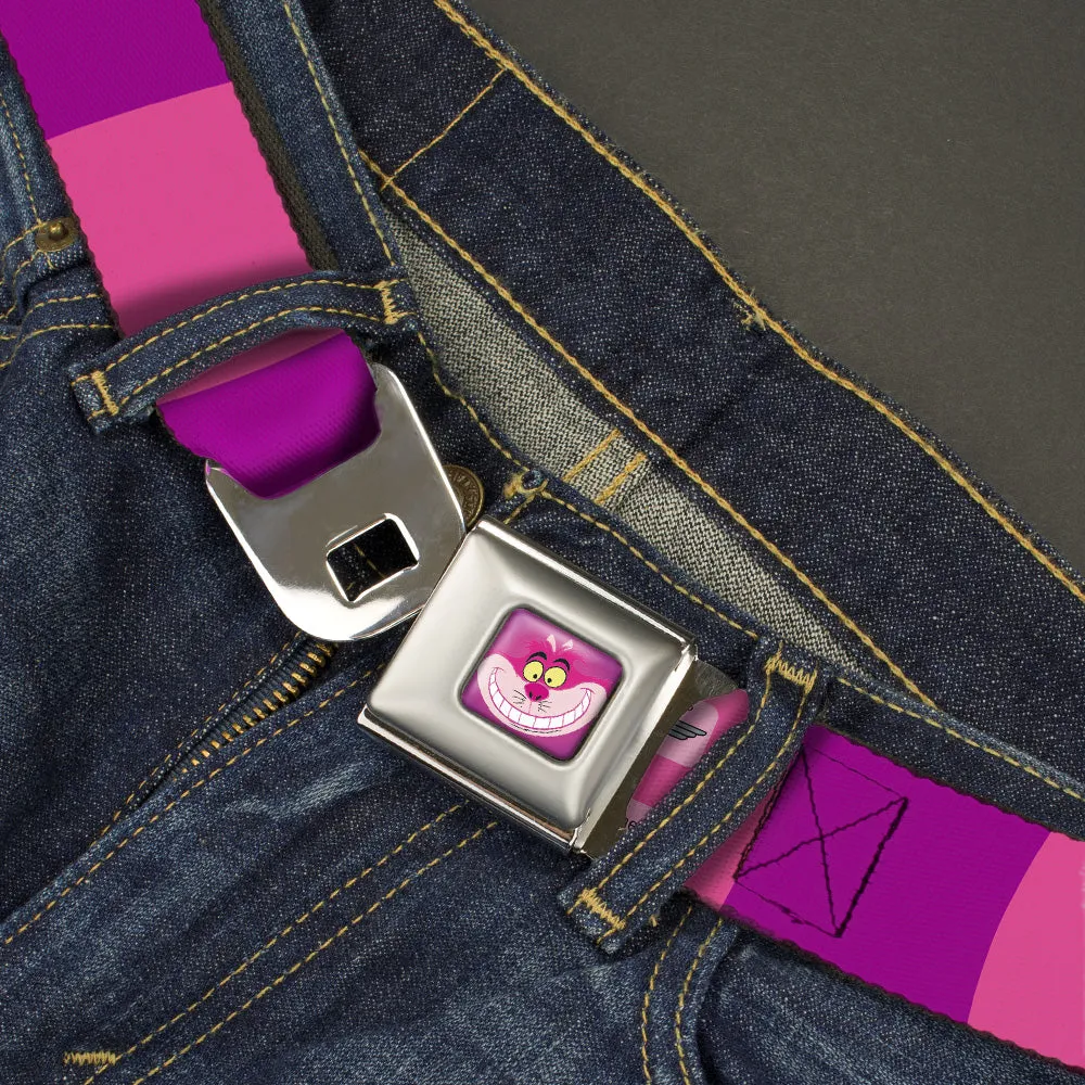 Cheshire Cat Face Full Color Pink Seatbelt Belt - Cheshire Cat Stripe Pink/Purple Webbing by Buckle-Down