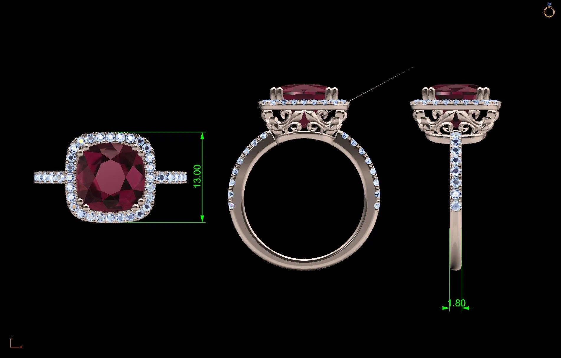 Cushion-cut Gemstone and Diamond Ring