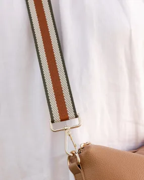 Daisy Stripe Guitar Strap in Camel/Green