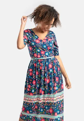 Damita Floral Border Print Midi Dress