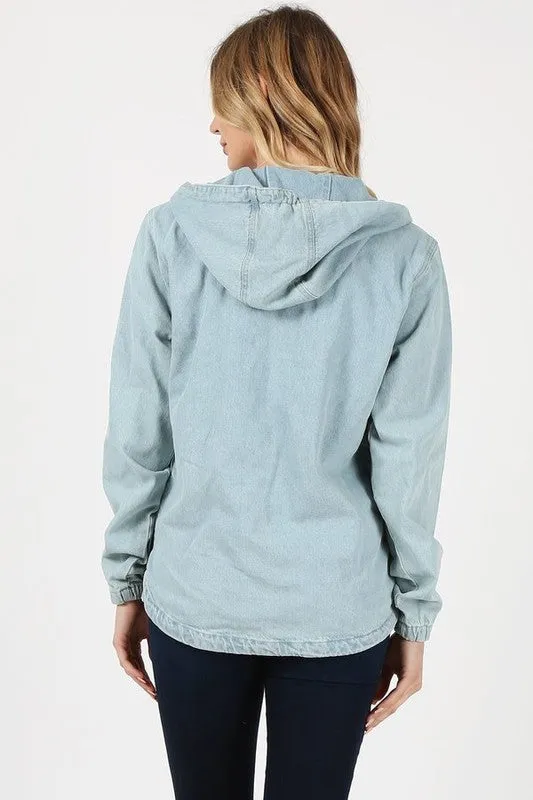 DENIM HOODIE HALF ZIPPER CLOSER