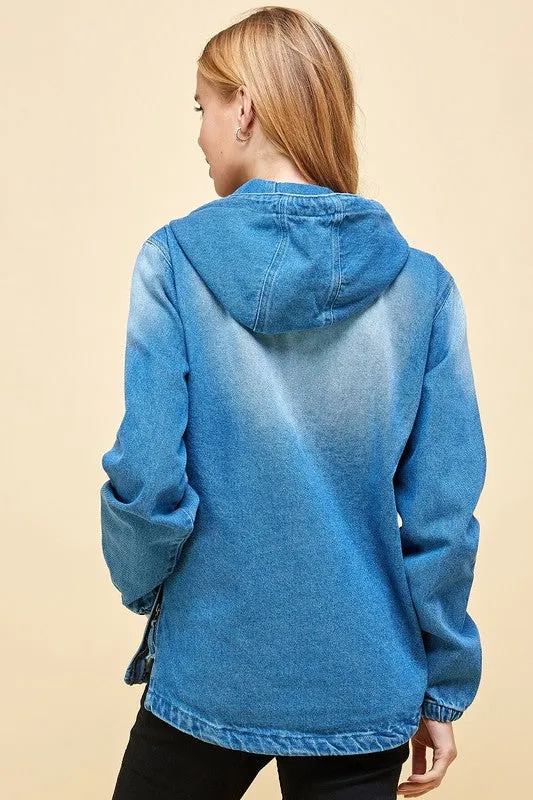 DENIM HOODIE HALF ZIPPER CLOSER