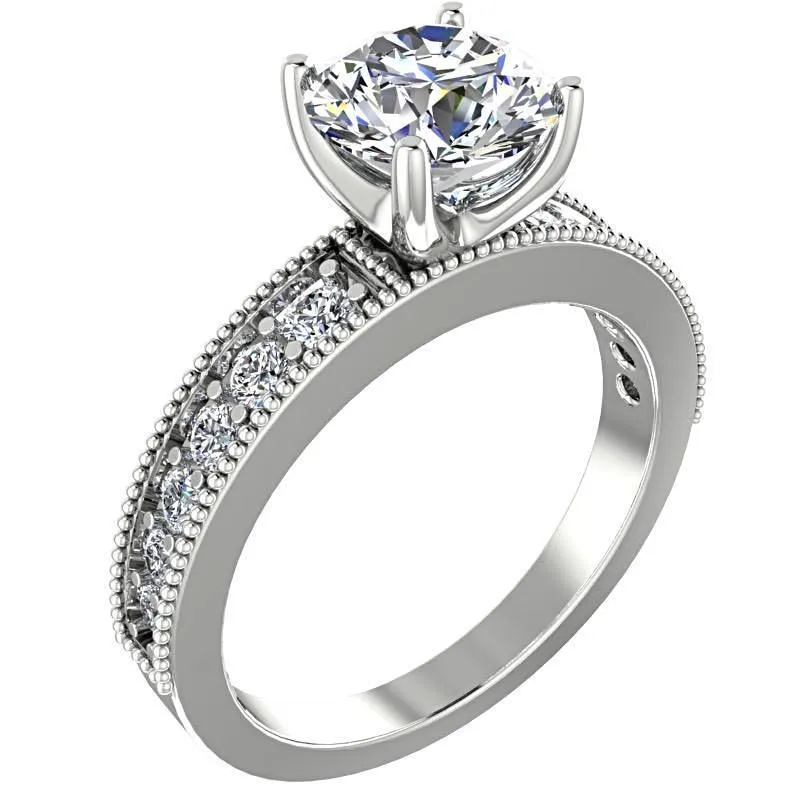 Diamond Milgrain Band Engagement Ring