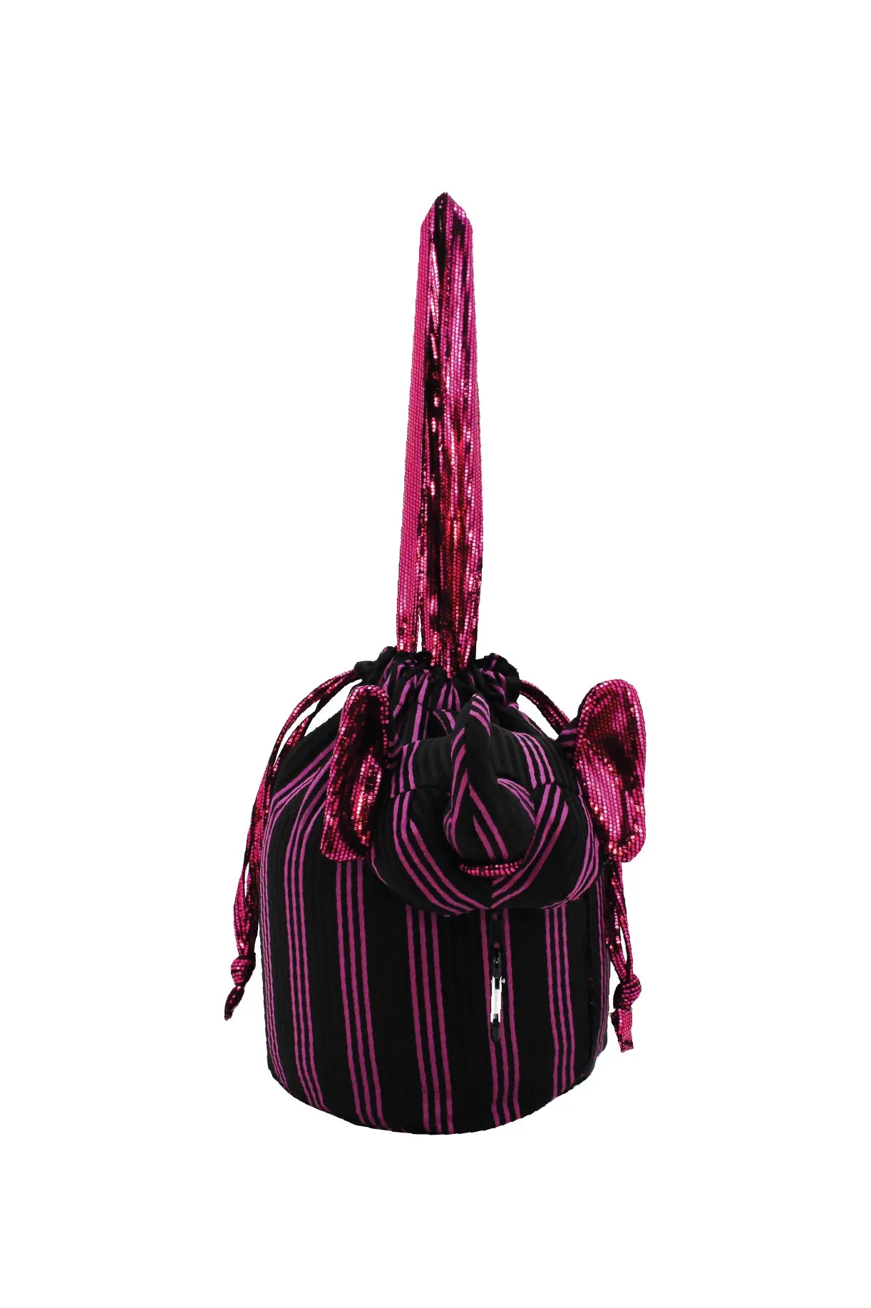 ELEPH FOLDABLE PLEAT 3 STRIPE - POUCH : Black / Pink