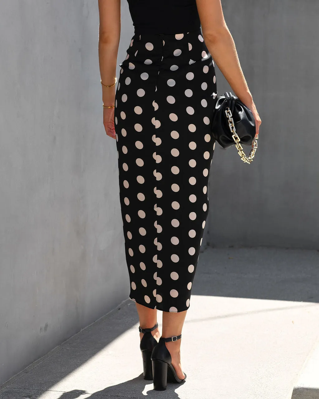 Flawless And Classy Polka Dot Drape Midi Skirt