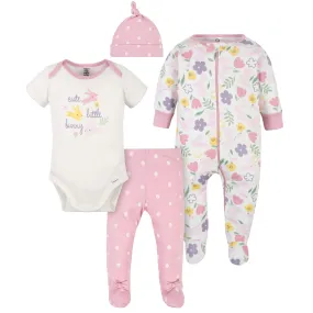 Gerber Organic 4-Piece Baby Girls Bunny Take-Me-Home Set