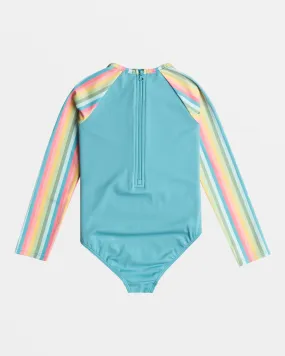 Girls 2-7 Rainbow Stripe Long Sleeve Swimsuit - Maui Blue Rainbow Stripe