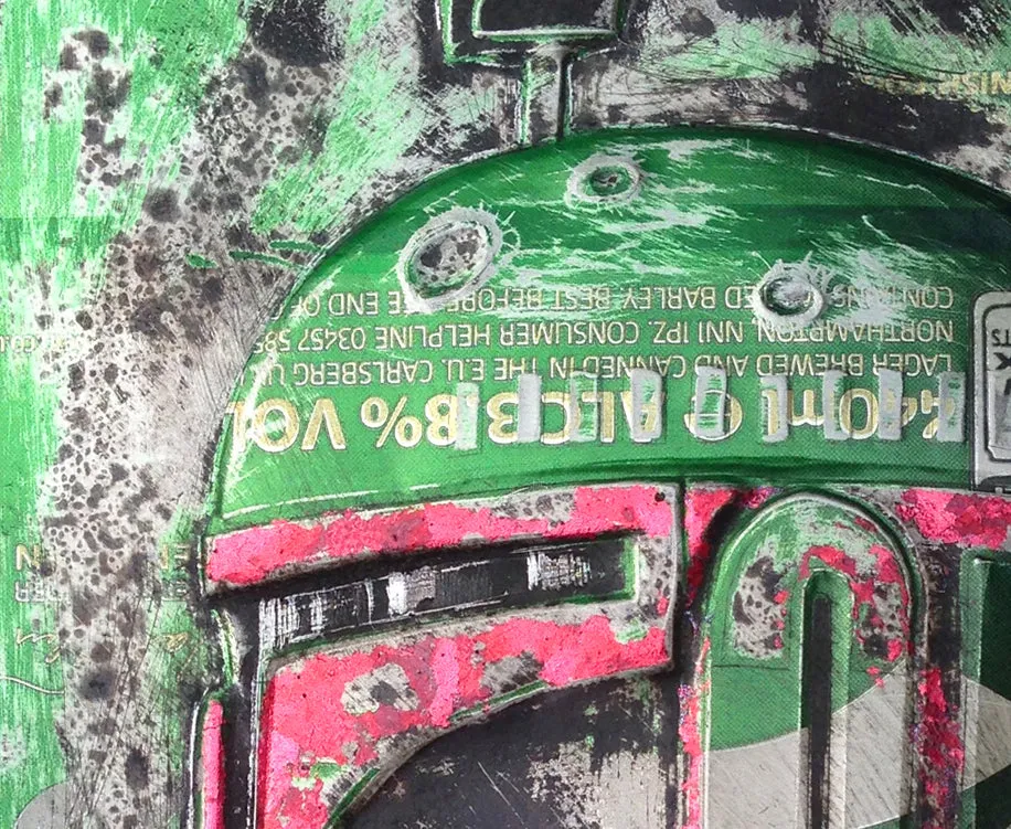 Hand Signed Print by Chris Duncan, Boba Fett on Carlsberg Can