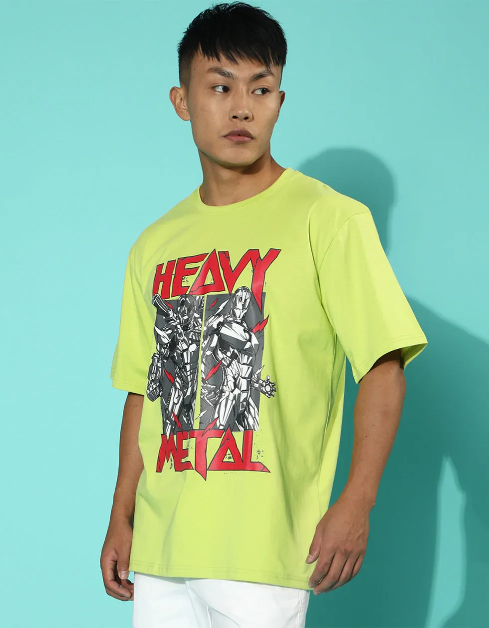 Heavy Metal Green Oversized Front Graphic Printed Tshirt