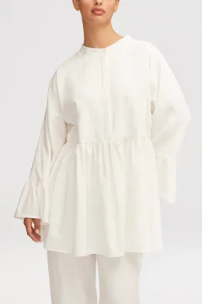 Iqra White Loose Button Down Tunic