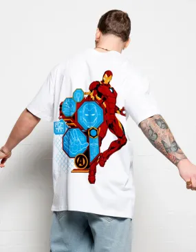 Ironman White Oversized Front & Back Graphic Printed Tshirt