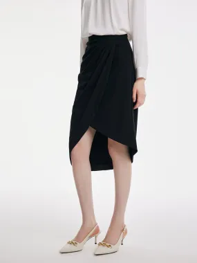 Knitted Ruched Asymmetric Hem Skirt