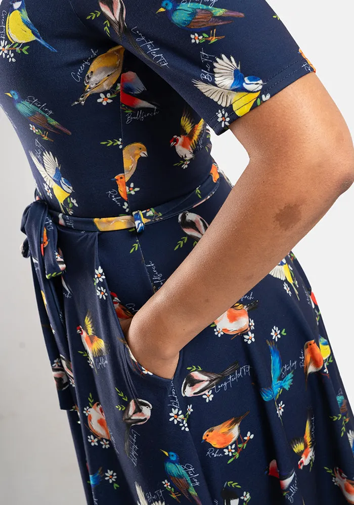 Leonora Birds Print Full Skirt Dress