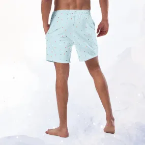 Light Blue and Orange Polka Dot Mens Swim Trunks