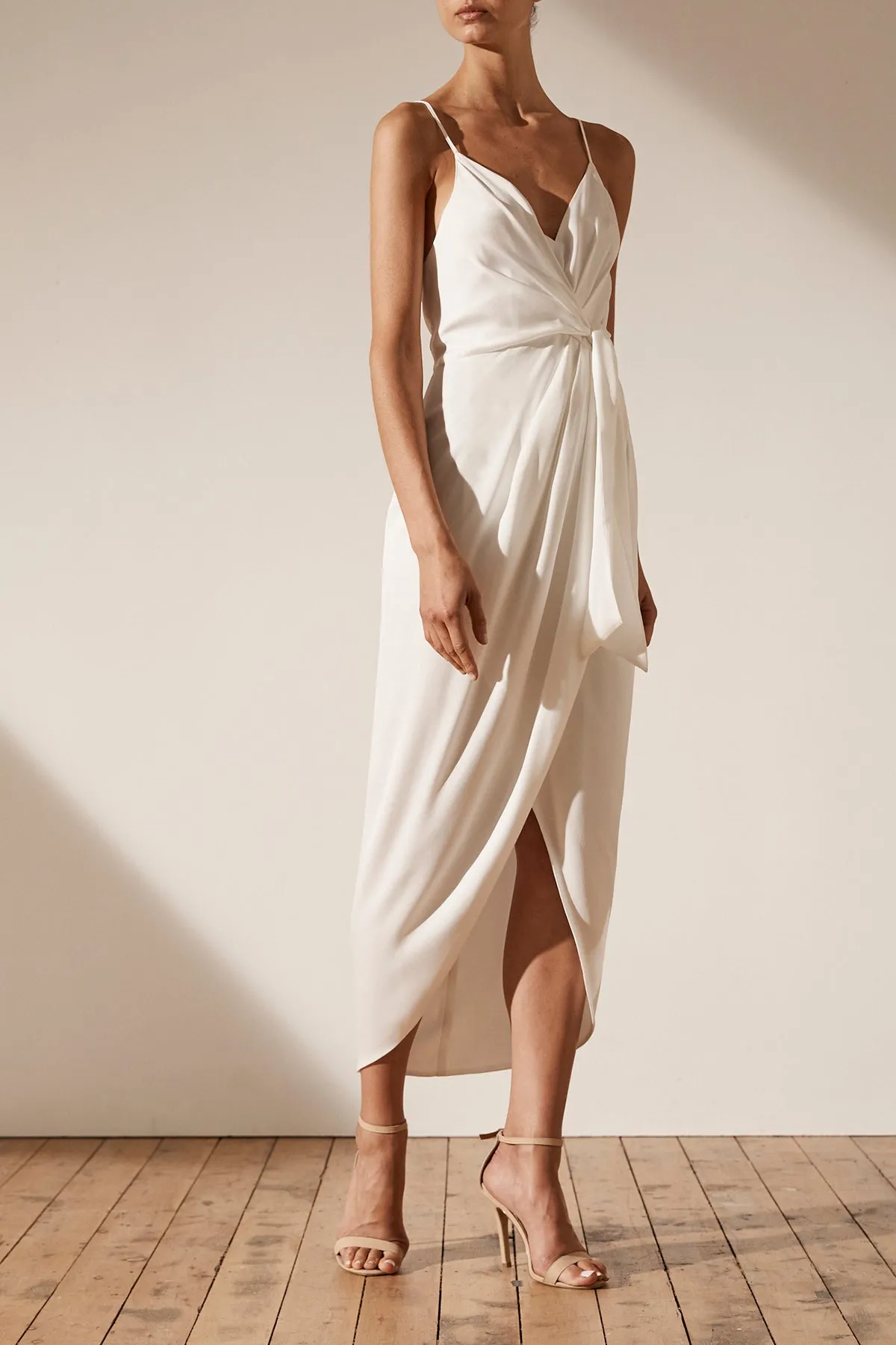 LUXE TIE FRONT COCKTAIL DRESS - IVORY