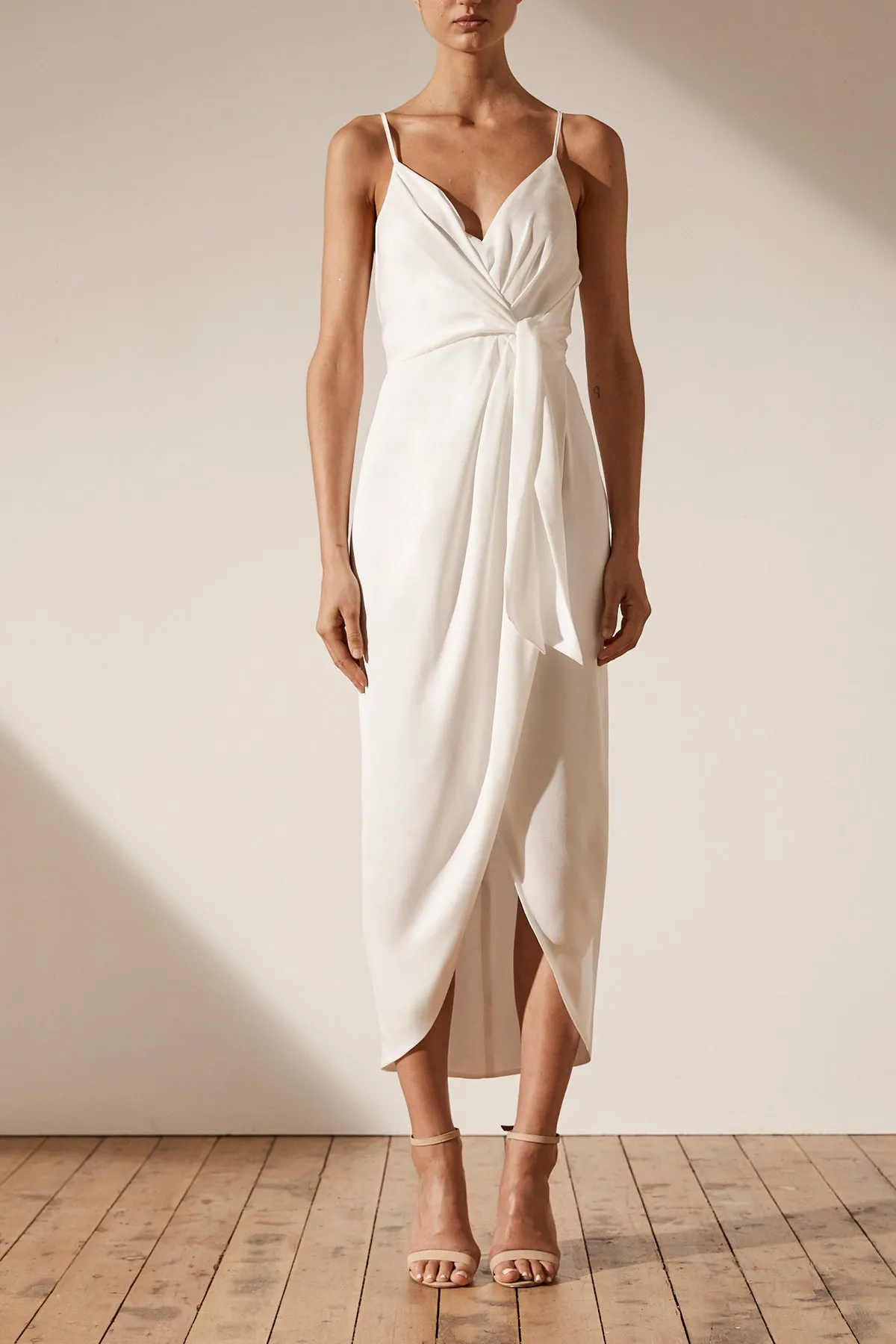 LUXE TIE FRONT COCKTAIL DRESS - IVORY