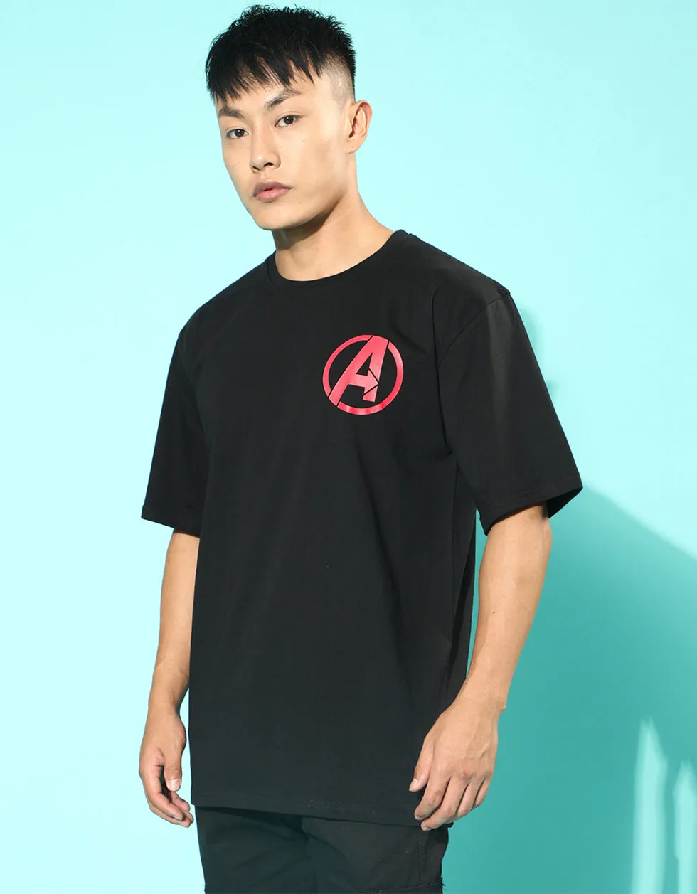 Marvel Heros Black Oversized Back Graphic Printed Tshirt