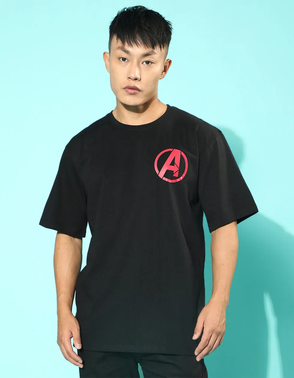 Marvel Heros Black Oversized Back Graphic Printed Tshirt