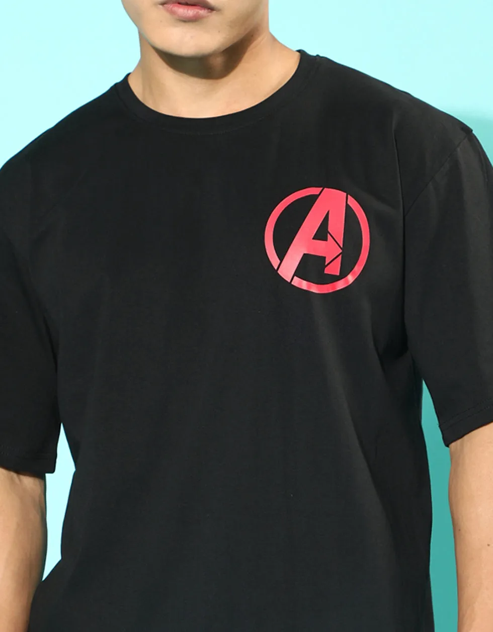 Marvel Heros Black Oversized Back Graphic Printed Tshirt