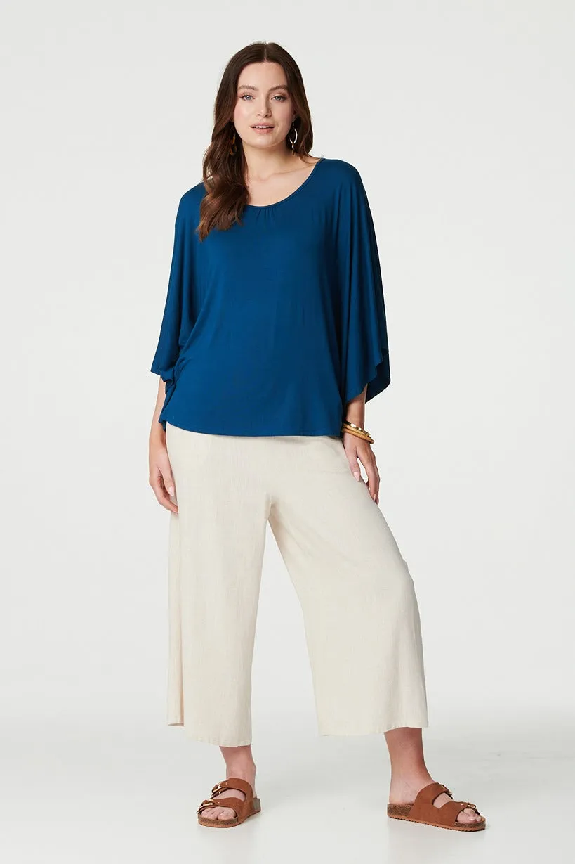 Plain Round Neck 3/4 Batwing Top