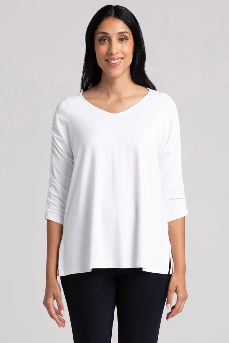 Revelry Top with Ruched Sleeve | White