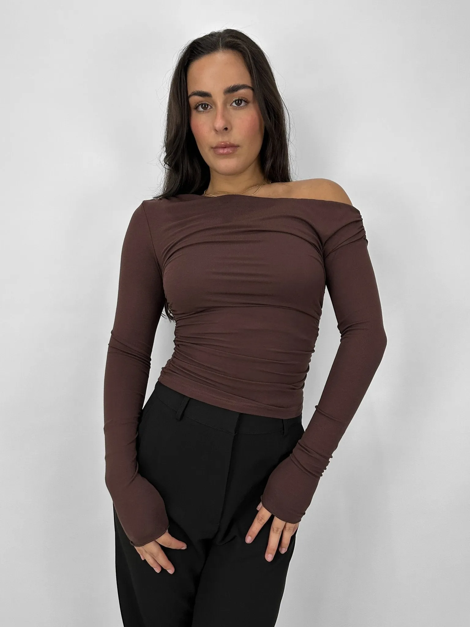 Ruched Asymmetrical Long Sleeve Top