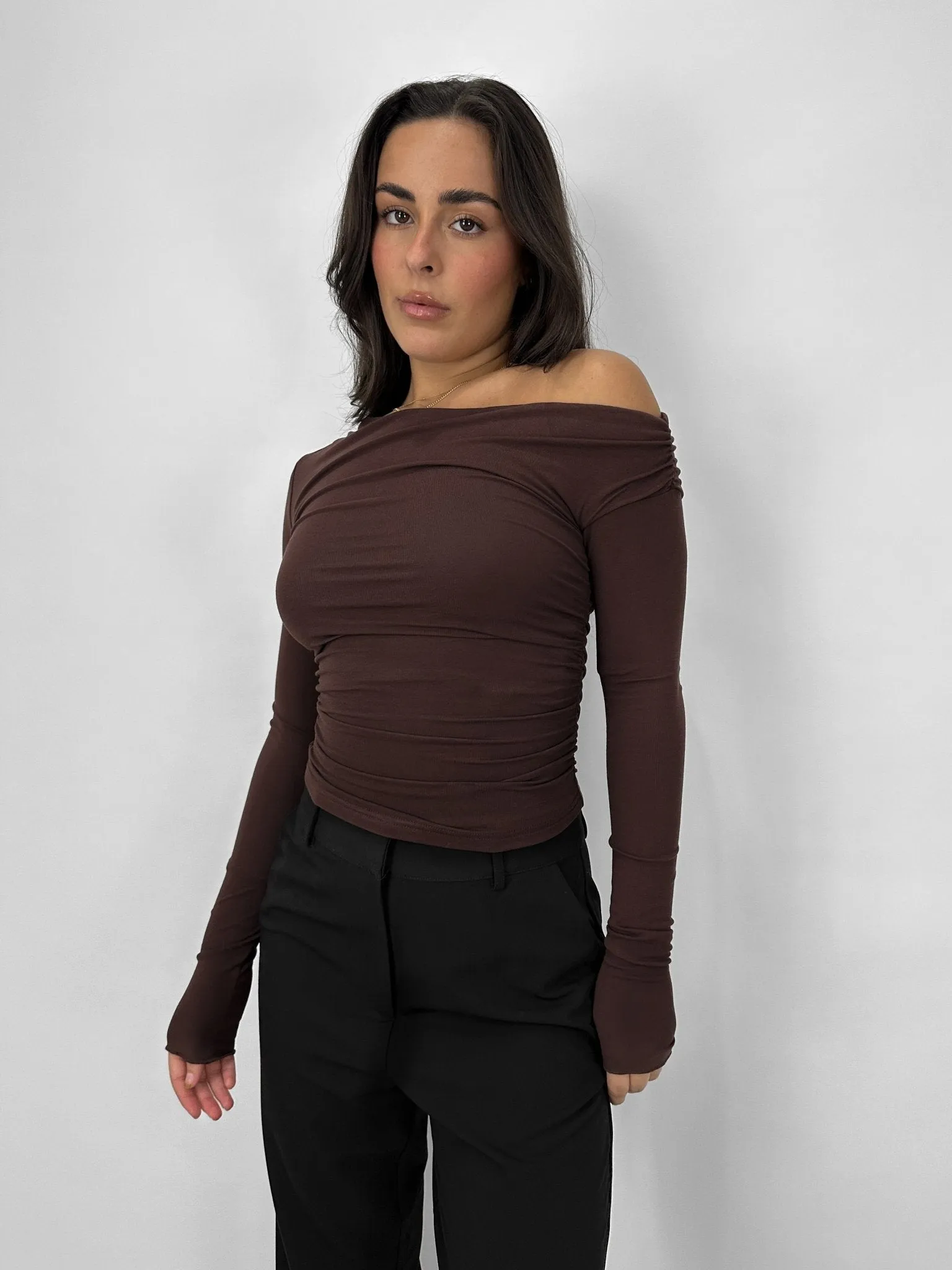 Ruched Asymmetrical Long Sleeve Top