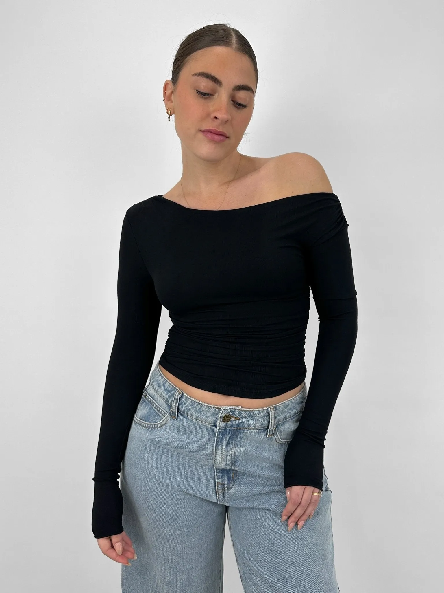 Ruched Asymmetrical Long Sleeve Top