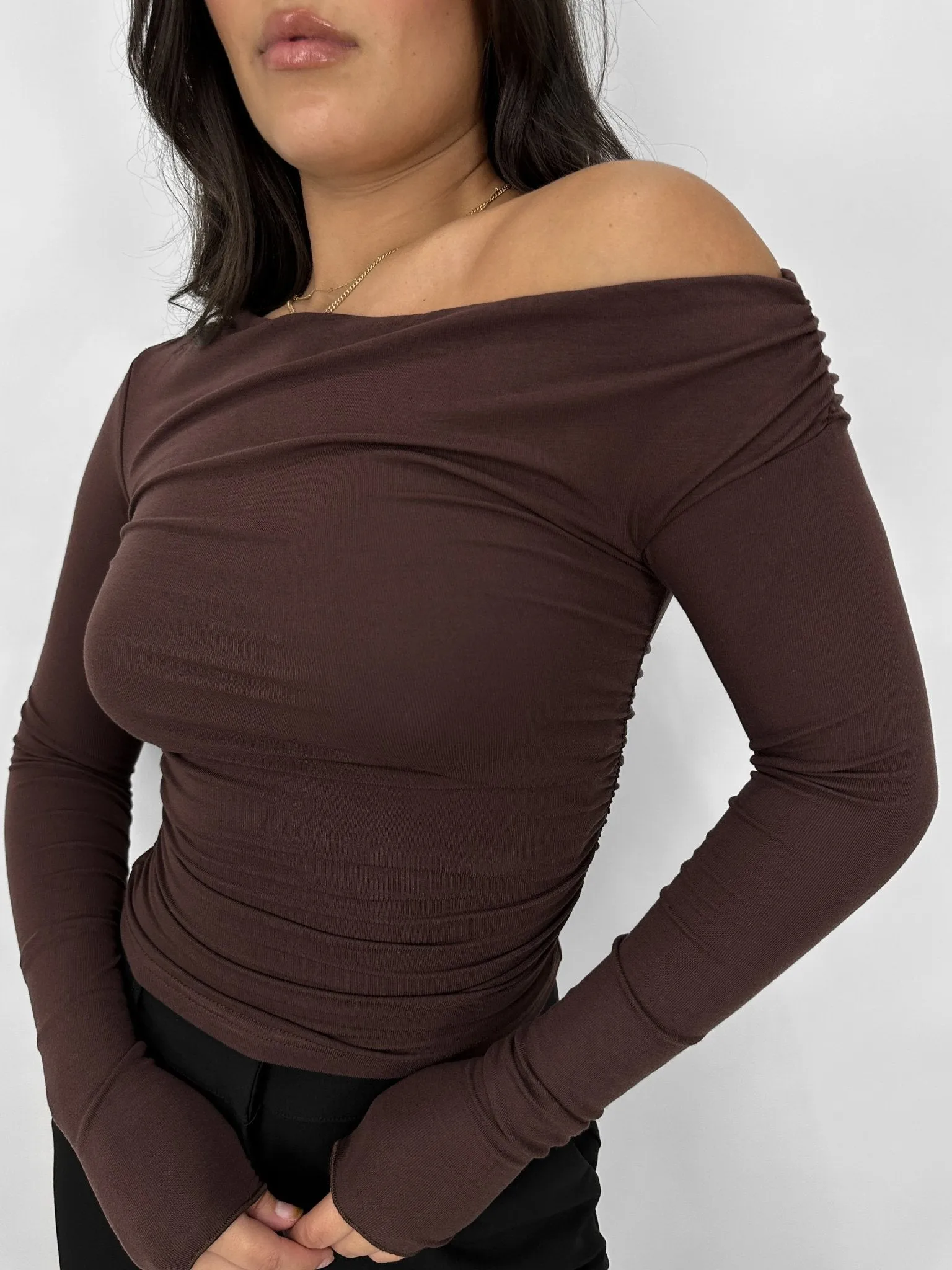 Ruched Asymmetrical Long Sleeve Top