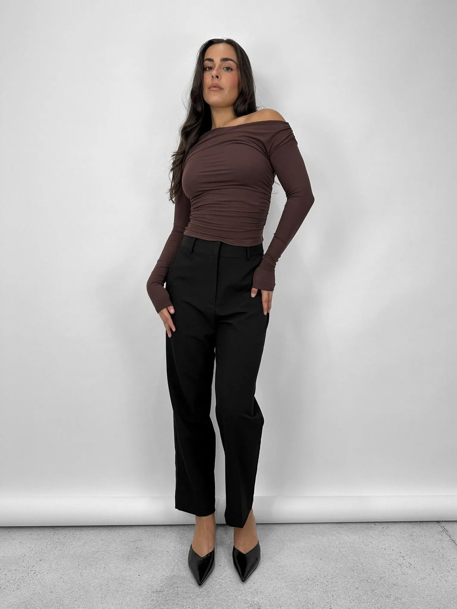 Ruched Asymmetrical Long Sleeve Top