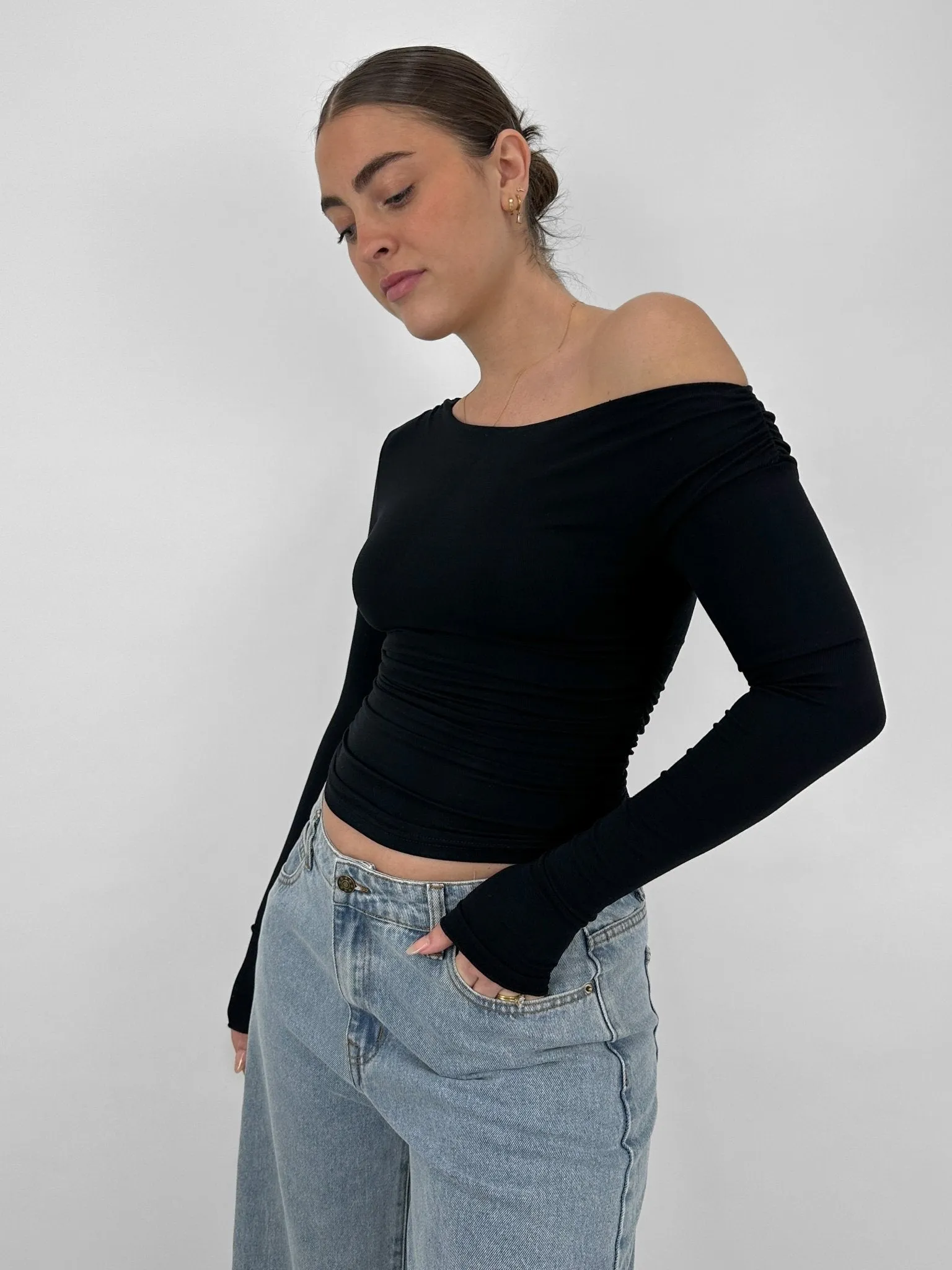 Ruched Asymmetrical Long Sleeve Top