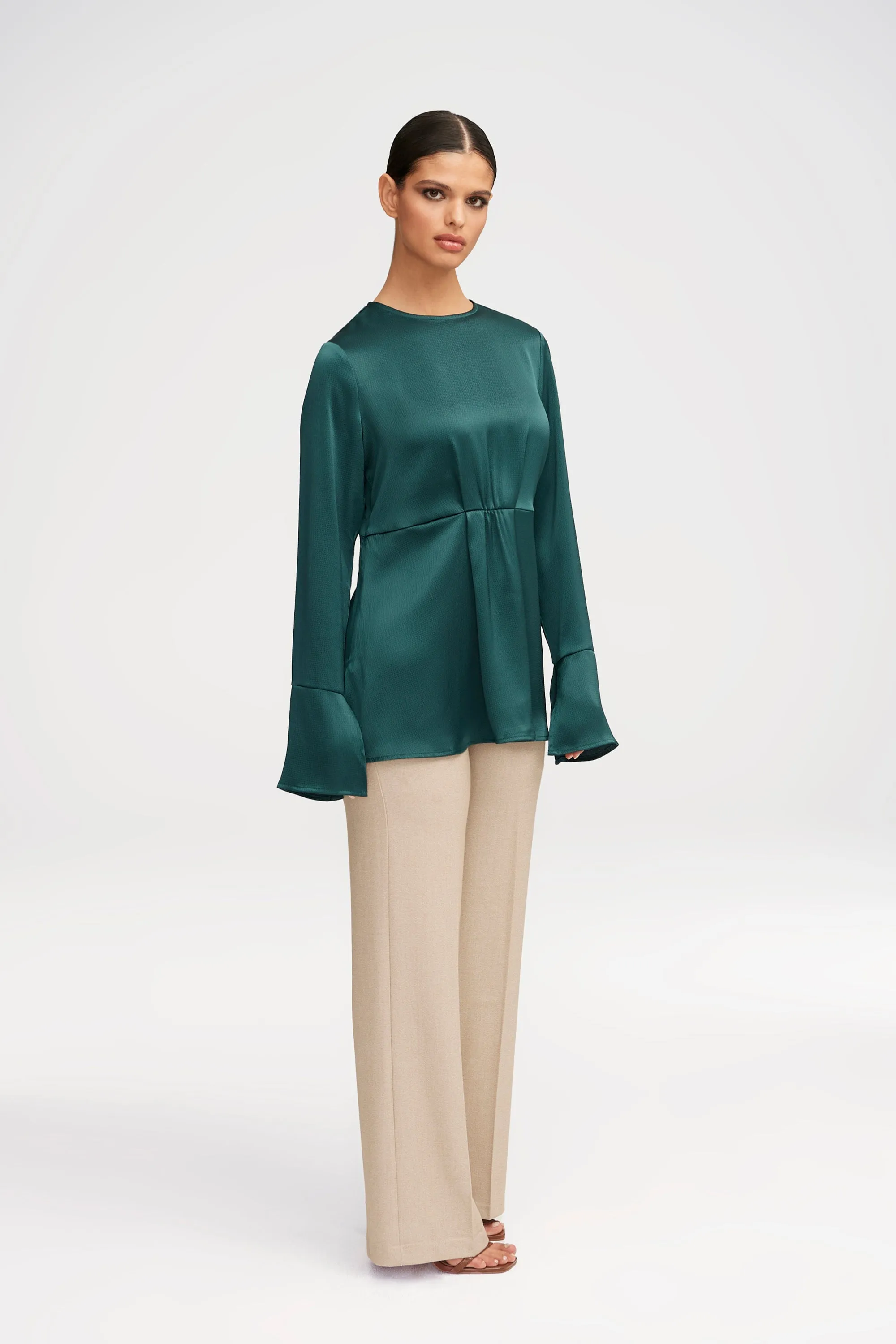 Samira Split Sleeve Satin Blouse - Teal