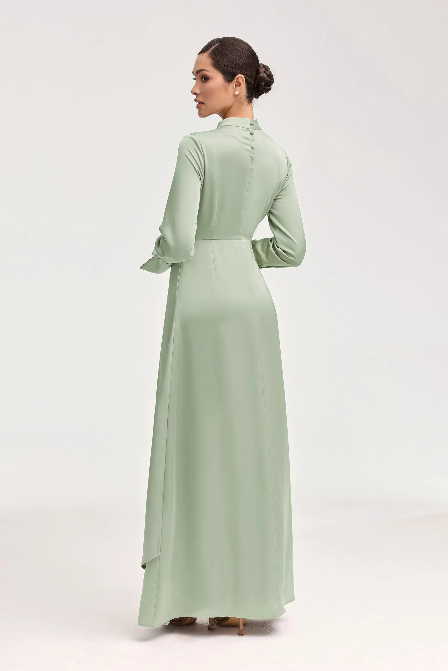 Serena Satin Side Tie Maxi Dress - Pistachio