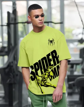 Spiderman Green  Oversized Front Placement Printed Tshirt