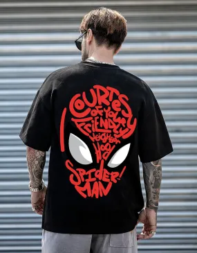 Spidey Black Oversized Back Typographic Printed Tshirt