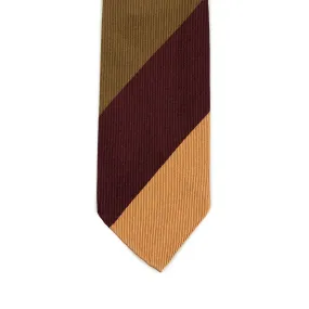 Tobacco, peach and wine block stripe silk twill tie